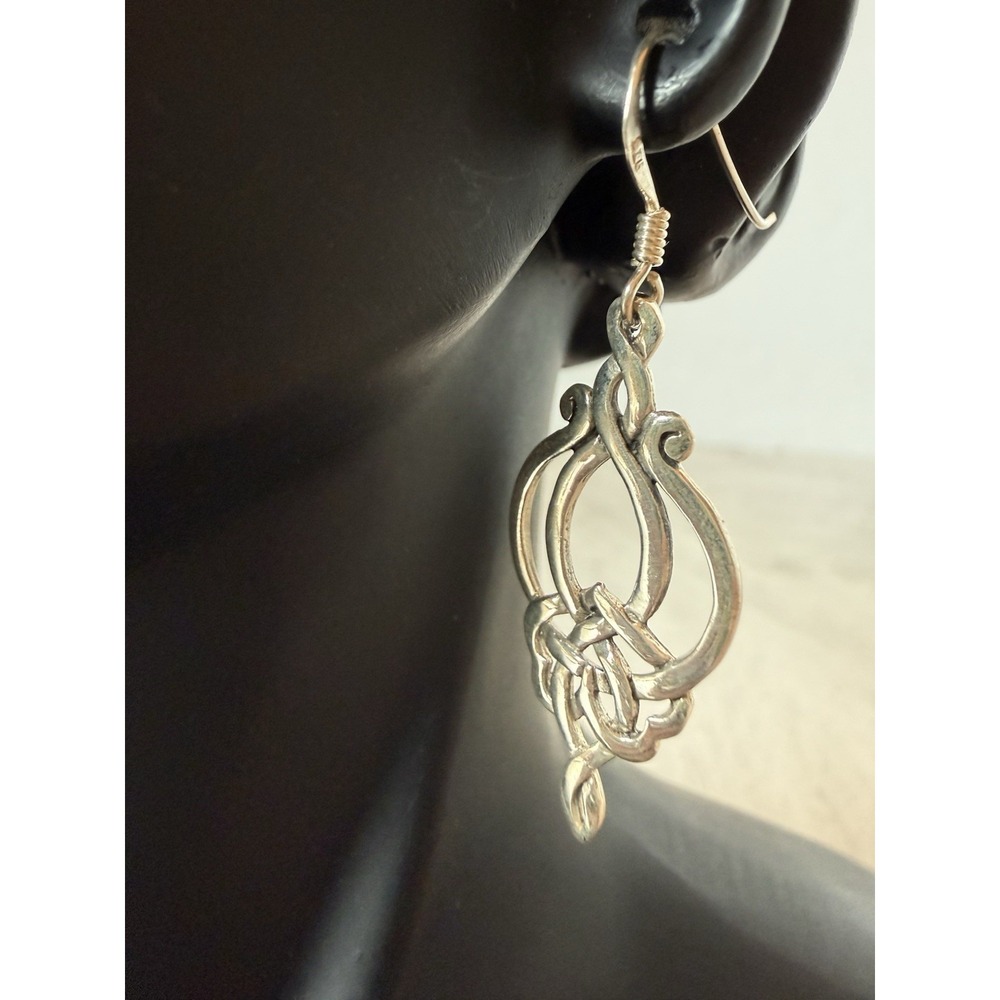 Celtic Knot Drop Earrings Sterling Silver Polished Finish Wire Hooks Openwork